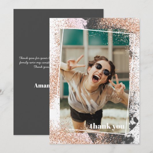 Eleganter Rose Gold Abschluss Dankeschön Karte (Vorne/Hinten)