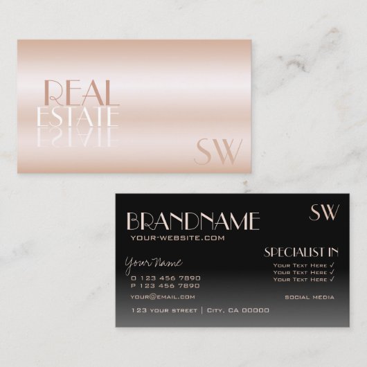 Eleganter Rose Gold Black Mirror Schriftart mit Mo Visitenkarte (Vorne/Hinten)