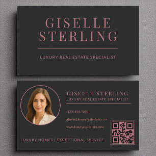 Eleganter Rose Gold Black Real Anwesen Agent QR Co Visitenkarte