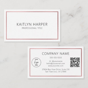 Eleganter Rose-Gold-Folienrahmen Minimal Logo QR-C Visitenkarte