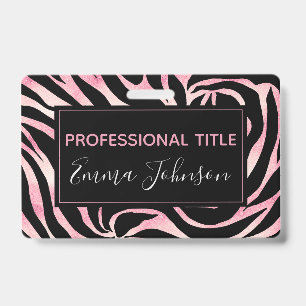 Eleganter Rose-Gold-Glitter-Zebra-Schwarz-Tierdruc Ausweis