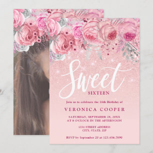 Eleganter Rose Gold Glitzer 16 . Geburtstag Einladung