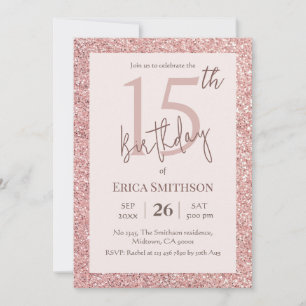 Eleganter Rose Gold Glitzer modern 15. Geburtstag Einladung