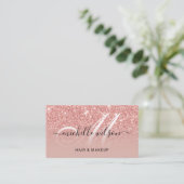 Eleganter Rose Gold Glitzer Monogram Beauty Salon Visitenkarte (Stehend Vorderseite)