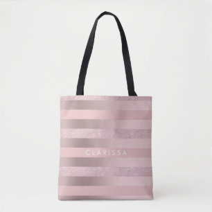 Eleganter Rose Gold Glitzer & Rosa Streifen Tasche