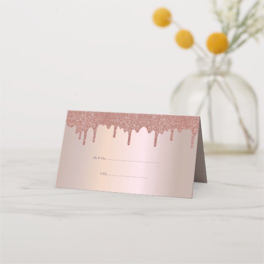 Eleganter Rose Gold Glitzer, Schwarz und Schwarz Platzkarte (Vorderseite)