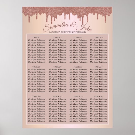 Eleganter Rose Gold Glitzer, Schwarz und Schwarz Poster (Vorne)