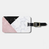 Eleganter Rose Gold Glitzer weißer schwarzer Marmo Gepäckanhänger (Vorderseite horizontal)