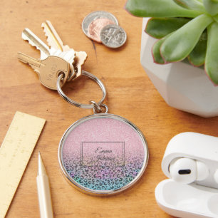 Eleganter Rose Gold Irisierender Glitter Leoparden Schlüsselanhänger