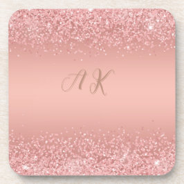 Eleganter Rose Gold Luxe Shimmer Monogram Unterset Getränkeuntersetzer