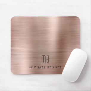 Eleganter Rose Gold Metall-Monogramm-Name Mousepad