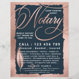 Eleganter Rose Gold & Navy Notar Agent Flyer