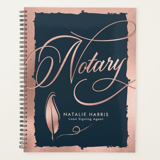 Eleganter Rose Gold & Navy Notary Loan Agent Planer (Vorderseite)