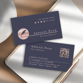 Eleganter Rose Gold Pink Feather Logo Notary Servi Visitenkarte