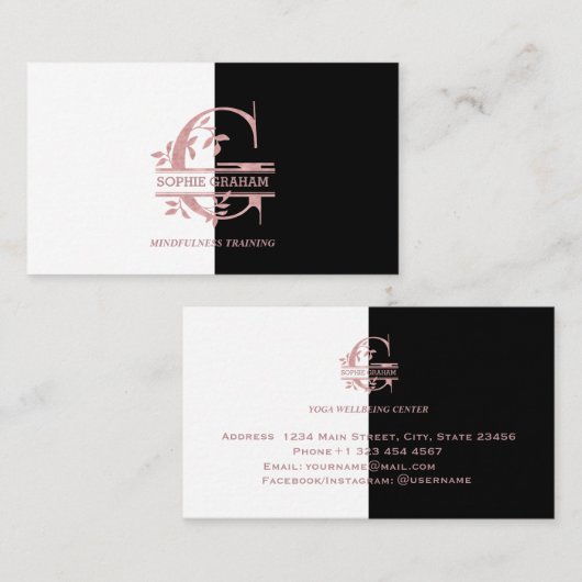Eleganter Rose Gold Split Custom Monogram Letter G Visitenkarte (Vorne/Hinten)