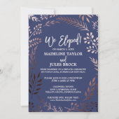 Eleganter Rose Gold und Navy Elopement Empfang Einladung (Vorderseite)
