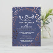 Eleganter Rose Gold und Navy Elopement Empfang Einladung (Stehend Vorderseite)