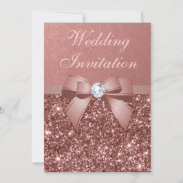 Eleganter Rose Gold Wedding Diamonds Bow Glitzer Einladung