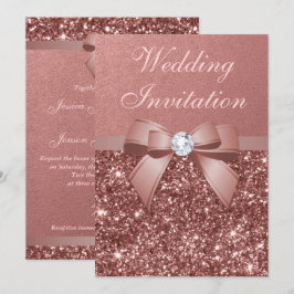 Eleganter Rose Gold Wedding Diamonds Bow Glitzer Einladung