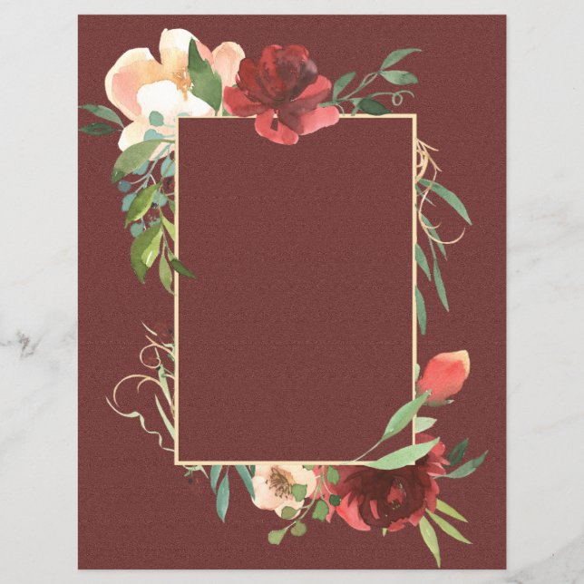 Eleganter Rose-Rahmen auf Burgundy Scrapbook Paper (Vorderseite)