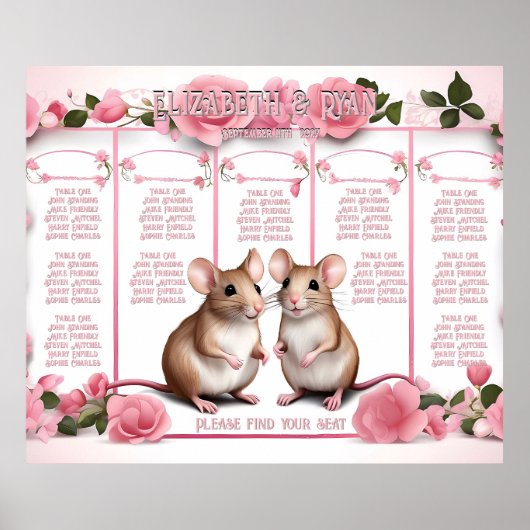 Eleganter Rose Rosa Hochzeitsplan Poster (Vorne)