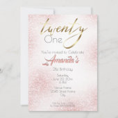 Eleganter Rose Rosa und Gold Glitzer 21. Einladung (Vorderseite)