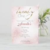 Eleganter Rose Rosa und Gold Glitzer 21. Einladung (Stehend Vorderseite)