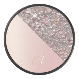 Eleganter Roségold-Monogramm-Puck Eishockey Puck