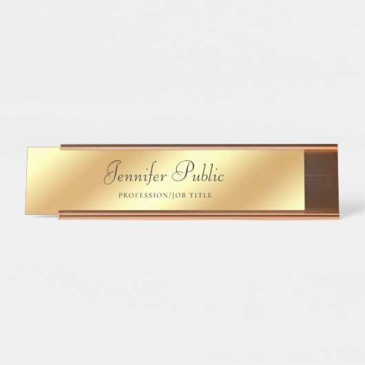 Eleganter Rosen-Goldschablonen-Handskript-Text Schreibtischnamensplakette (Vorderseite )