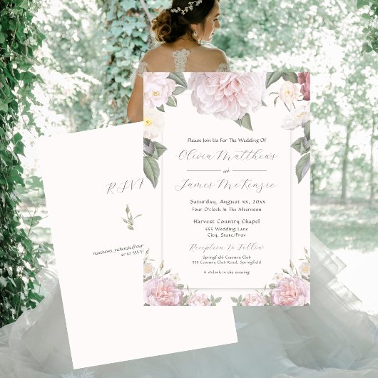 Eleganter Rosengarten Einladung zur Hochzeit