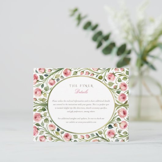 Eleganter Rosengarten Hochzeitsdetails - Umriss Begleitkarte (Stehend Vorderseite)