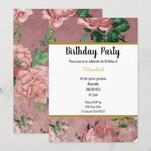 ELEGANTER ROSENGARTEN IN ROSA FLORALES GEBURTSTAG EINLADUNG