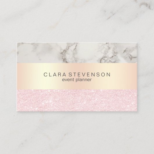 Eleganter RosengoldGlitter u. Marmorereignisplaner Visitenkarte (Vorderseite)