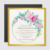 Eleganter Rosengoldkranz Save the Date Magneteinladung (Vorne/Hinten)