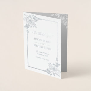 Eleganter Rosenrahmen Silberfolie Hochzeitsprogram Folienkarte