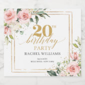 Eleganter Rosenrosen Eukalyptus 20 Geburtstag Schaumweinetikett (Einzelnes Label)
