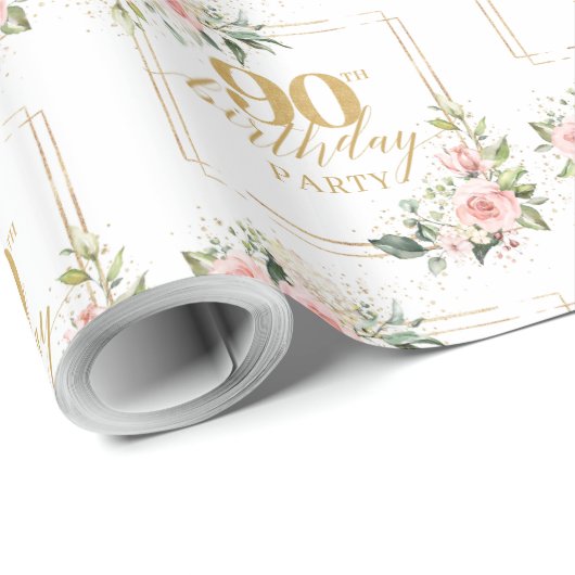 Eleganter Rosenrosen Eukalyptus 90. Geburtstag Geschenkpapier (Rolleneckpunkt)