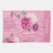 Eleganter Rosenschwarm Silberner Glitzer Schmetter Geschirrtuch (Horizontal)