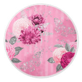 Eleganter Rosenschwarm Silberner Glitzer Schmetter Keramikknauf (Vorderseite)