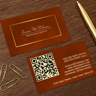 Eleganter Rost Orange & Gold Beruflicher QR-Code Visitenkarte