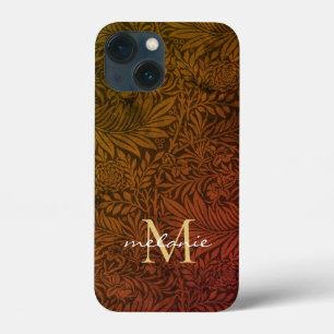 Eleganter Rost Orange Gold Blumen Schrift Monogram Case-Mate iPhone Hülle