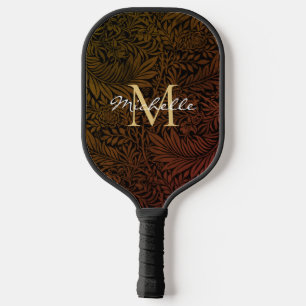 Eleganter Rost Orange Gold Blumen Schrift Monogram Pickleball Schläger