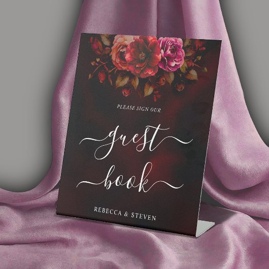 Eleganter Rot-Blütenblütenchic Hochzeitsstimmung Sockelschild