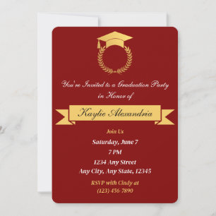 Eleganter Rot & Gold Abschluss Einladung