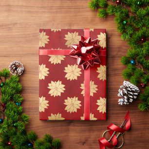 Eleganter Rot-Gold-Folie Poinsettias Muster Urlaub Geschenkpapier