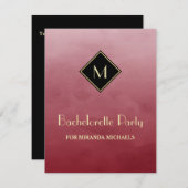 Eleganter Rot-Gold-Monogramm-Junggeselinnen-Abschi Einladung (Vorne/Hinten)