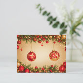 Eleganter Rot-Gold-Weihnachtsrahmen Postkarte (Stehend Vorderseite)