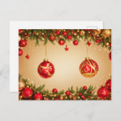 Eleganter Rot-Gold-Weihnachtsrahmen Postkarte (Vorne/Hinten)