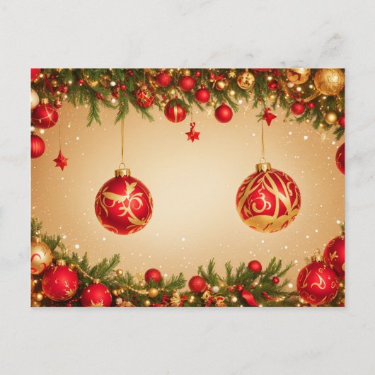 Eleganter Rot-Gold-Weihnachtsrahmen Postkarte (Vorderseite)