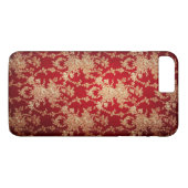 Eleganter rot-goldener Damast Case-Mate iPhone Hülle (Rückseite (Horizontal))